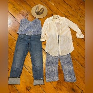 Josie Natori Blue/White 2 piece set: Camisole and drawstring‎ pant Sz S